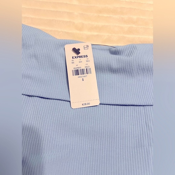 Express Light Blue Ribbed Off-Shoulder Top - Picture 4 of 7